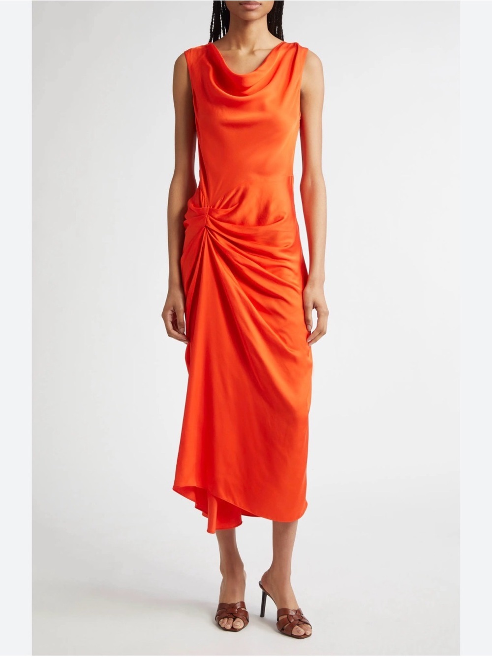 A.L.C Dara Drape Detail Orange Satin Midi Dress Formal Wedding Women’s US 4 $595